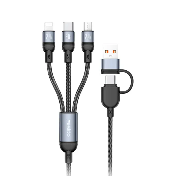 Yesido CA203 4 in 1 USB and Type-C to Type-C, 8 Pin, Micro USB 12W Multi-functional Charging Cable, Length