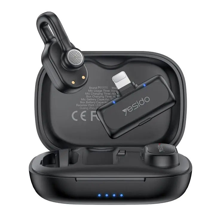 Yesido KR24 AI Noise Reduction Lavalier Microphone with 8 Pin Receiver(Black)