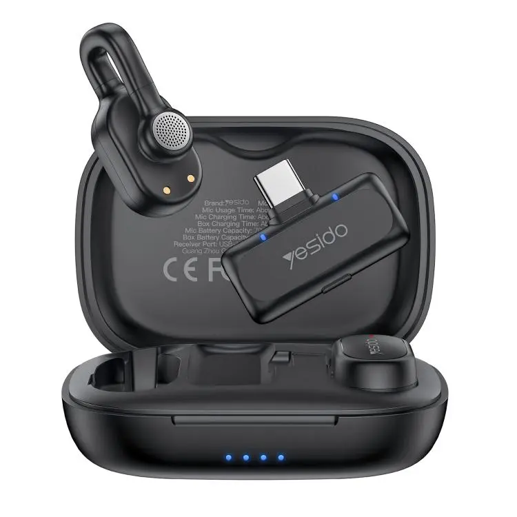 Yesido KR25 AI Noise Reduction Lavalier Microphone with Type-C Receiver(Black)