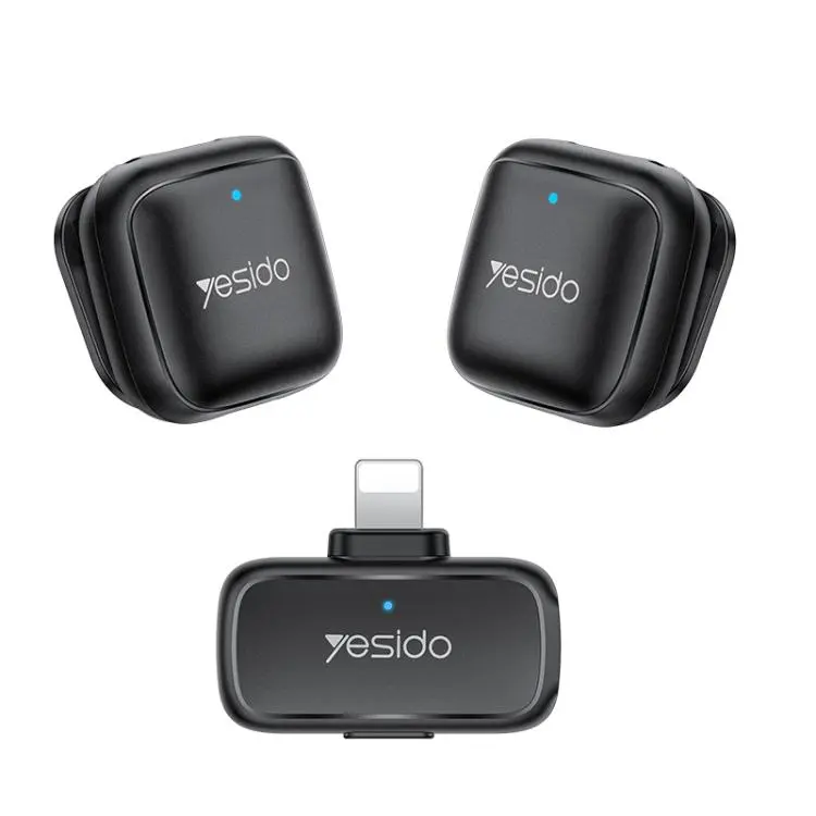 Yesido KR28 1 to 2 Standard Noise Reduction Wireless Lavalier Microphone with 8 Pin Receiver(Black)