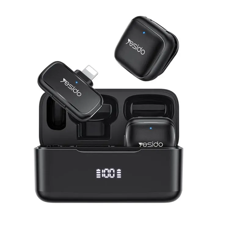 Yesido KR30 1 to 2 Wireless Lavalier Microphone 8 Pin Receiver with Charging Box(Black)