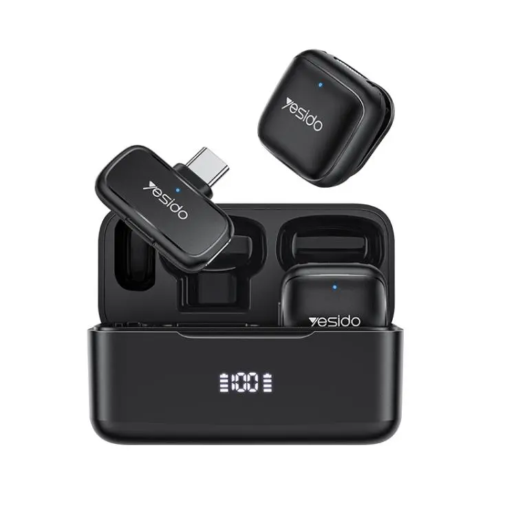 Yesido KR31 1 to 2 Wireless Lavalier Microphone Type-C Receiver with Charging Box(Black)