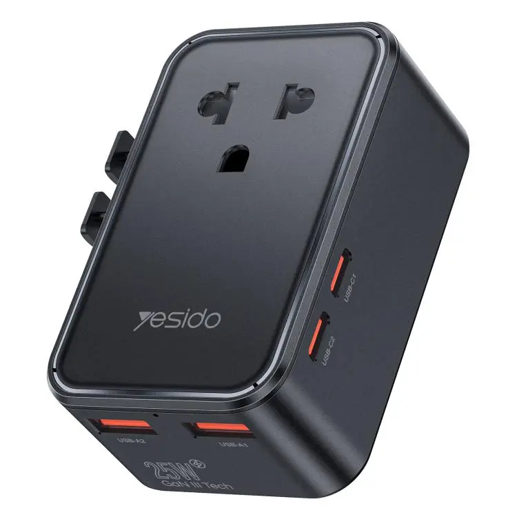 Yesido MC47 4-Port 25W GaN Fast Charger Universal Travel Adapter(Black)
