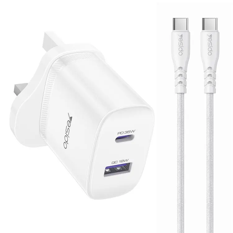 Yesido PD35W Type-C, USB Fast Charger Kit with Type-C to Type-C Cable, Plug