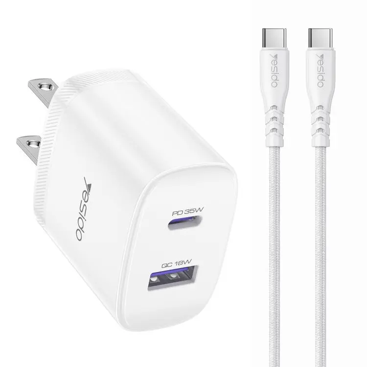 Yesido PD35W Type-C, USB Fast Charger Kit with Type-C to Type-C Cable, Plug