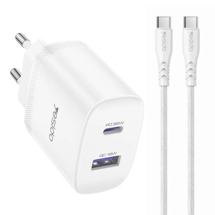 Yesido PD35W Type-C, USB Fast Charger Kit with Type-C to Type-C Cable, Plug
