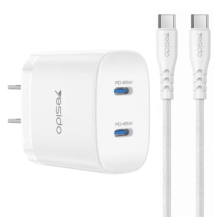Yesido PD45W Dual Type-C Fast Charger Kit with Type-C to Type-C Cable, Plug