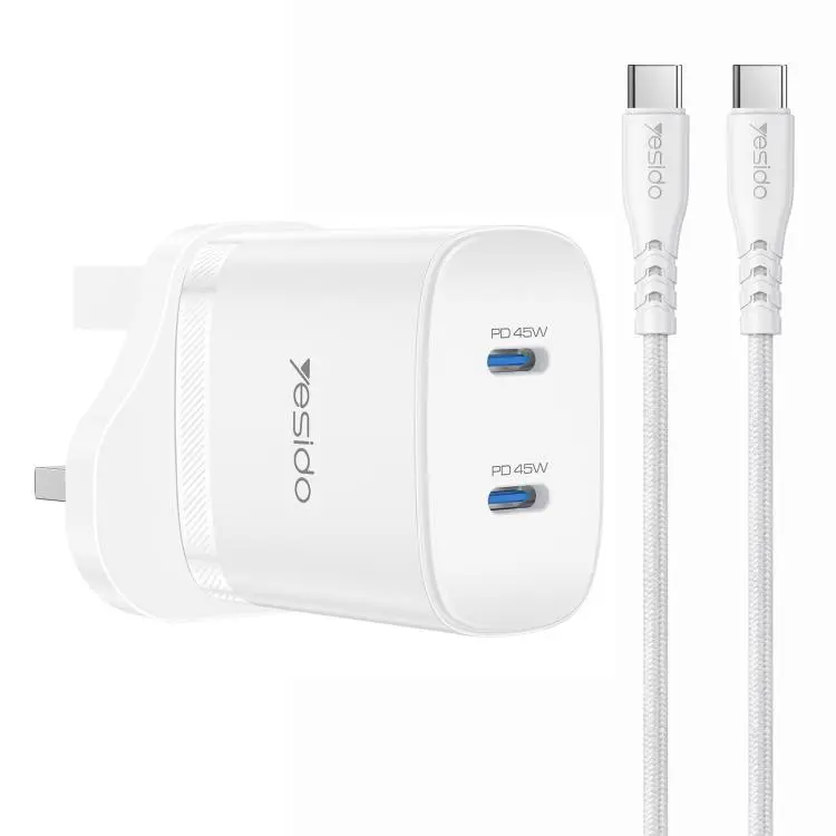 Yesido PD45W Dual Type-C Fast Charger Kit with Type-C to Type-C Cable, Plug