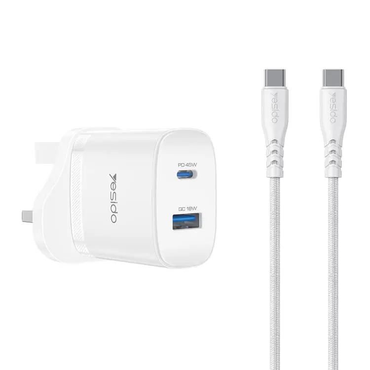 Yesido PD45W USB and Type-C Dual Interface Fast Charger Set, Plug