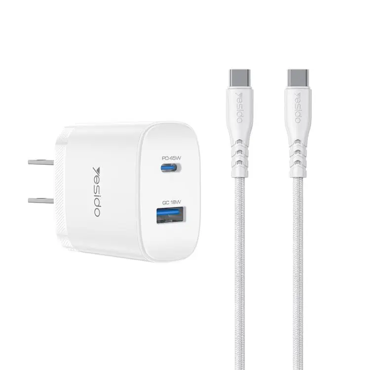 Yesido PD45W USB and Type-C Dual Interface Fast Charger Set, Plug