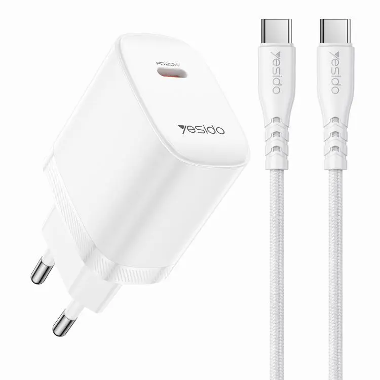 Yesido YC105 PD20W Type-C Charger Set with 1m Type-C to Type-C Data Cable, EU Plug(White)