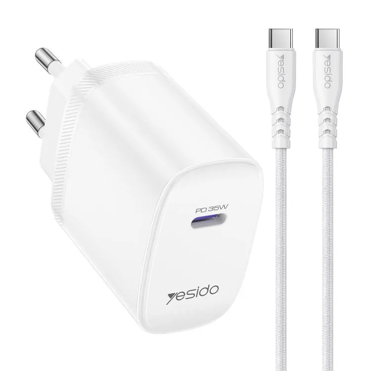 Yesido YC107 PD35W USB-C / Type-C Single Port Fast Charger Set with Type-C to Type-C Cable, EU Plug(White)