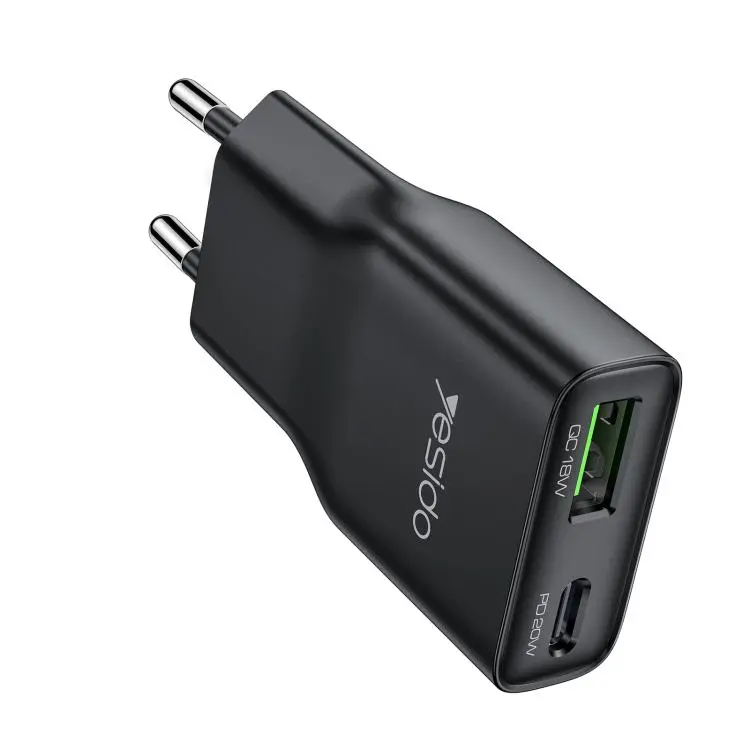 Yesido YC112 Ultra-thin 20W Dual-port PD QC Fast Charger, Plug