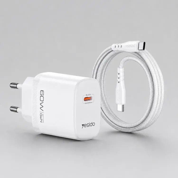 Yesido YC115 Type-C 40-60W AVS Dynamic Fast Charger with Type-C to Type-C Cable, Plug