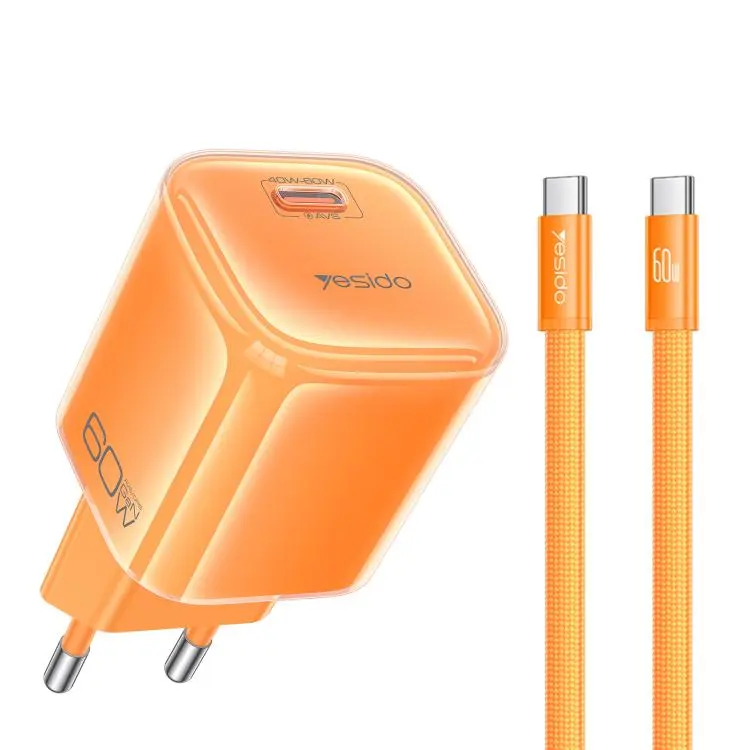 Yesido YC117 Transparent AVS 40-60W USB-C/Type-C Interface Charger with Type-C to Type-C Cable, Plug
