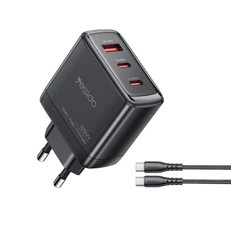 Yesido YC144C 65W Three-port Fast Charger with 1m Type-C Cable, Plug