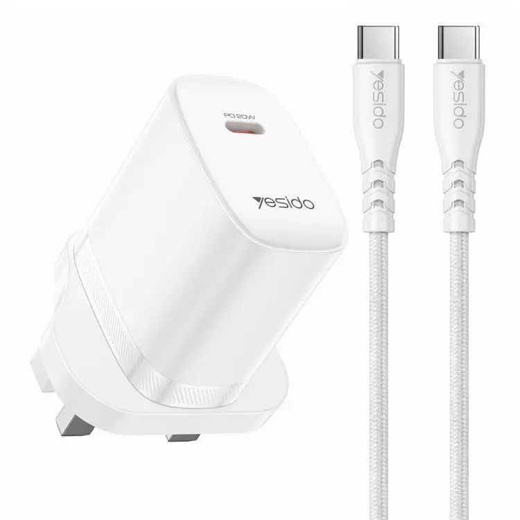 Yesido YC151 PD20W Type-C Charger Set with 1m Type-C to Type-C Data Cable, UK Plug(White)