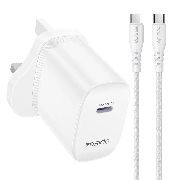 Yesido YC153 PD35W USB-C / Type-C Single Port Fast Charger Set with Type-C to Type-C Cable, UK Plug(White)