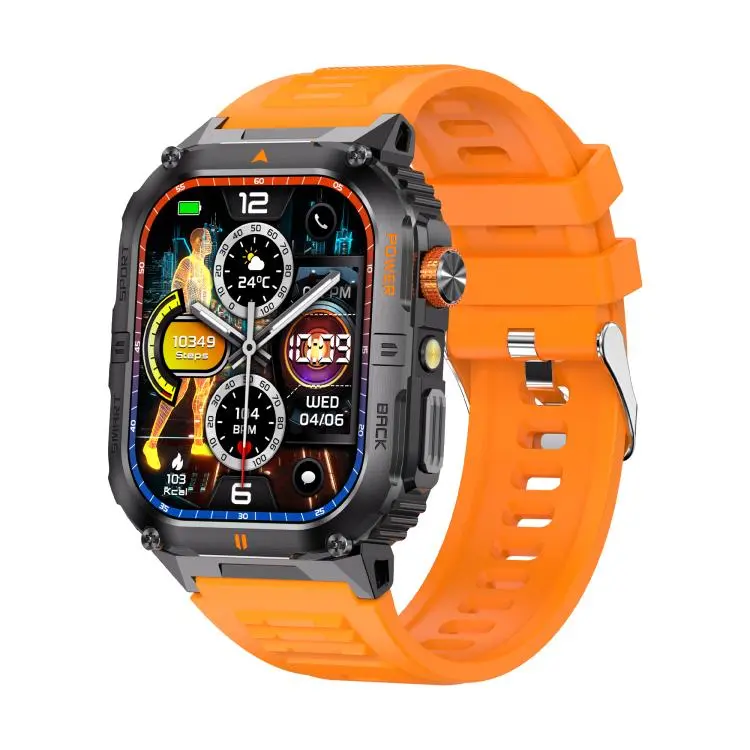 YK12 2.0 inch Screen Outdoor Sports Smart Watch IP68 Waterproof Built-in Flashlight(Orange)