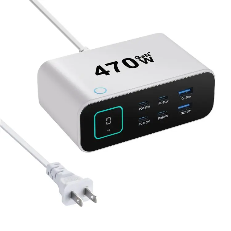 YMX-615-LCD470W 4xType-C and 2xUSB 470W GaN Multi-Function Charger, Plug