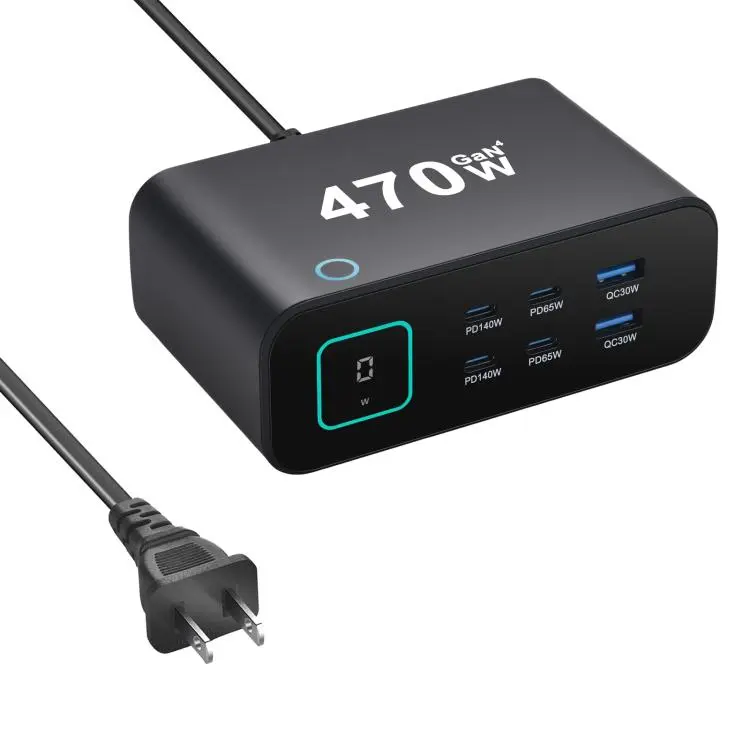 YMX-615-LCD470W 4xType-C and 2xUSB 470W GaN Multi-Function Charger, Plug