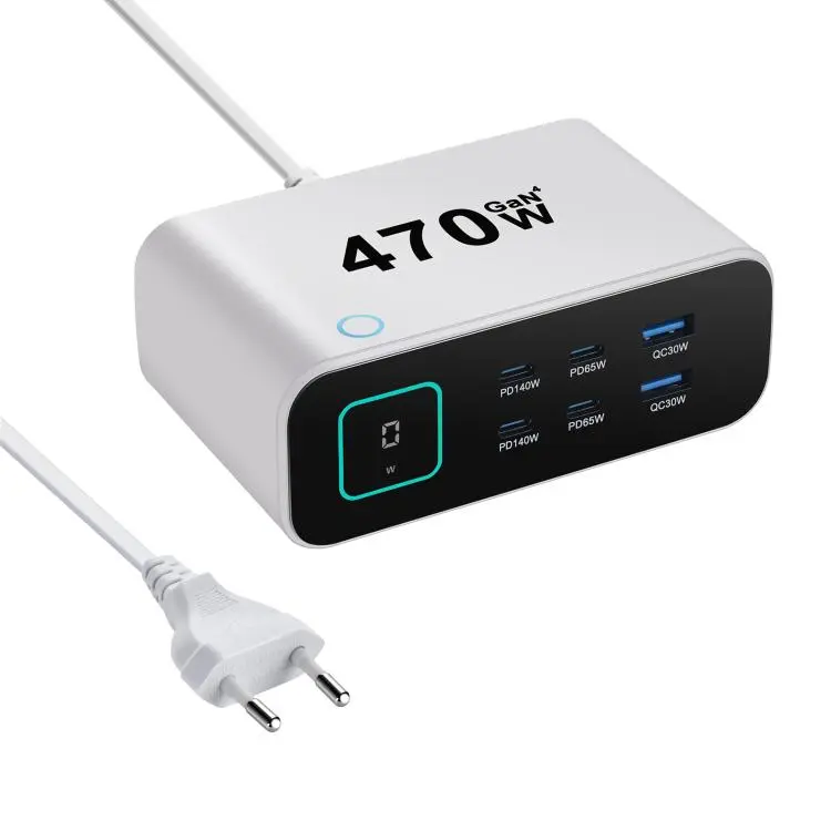 YMX-615-LCD470W 4xType-C and 2xUSB 470W GaN Multi-Function Charger, Plug