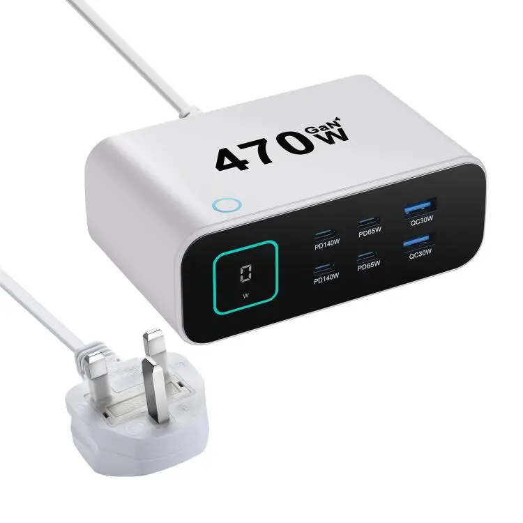 YMX-615-LCD470W 4xType-C and 2xUSB 470W GaN Multi-Function Charger, Plug