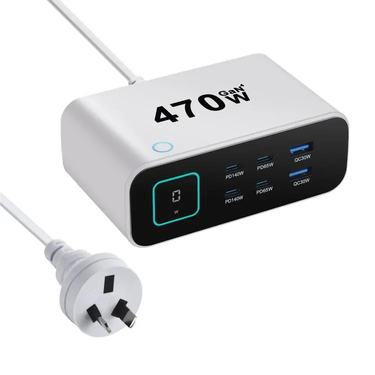 YMX-615-LCD470W 4xType-C and 2xUSB 470W GaN Multi-Function Charger, Plug