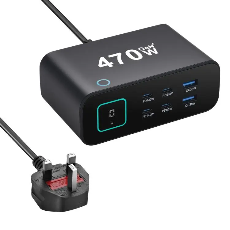 YMX-615-LCD470W 4xType-C and 2xUSB 470W GaN Multi-Function Charger, Plug