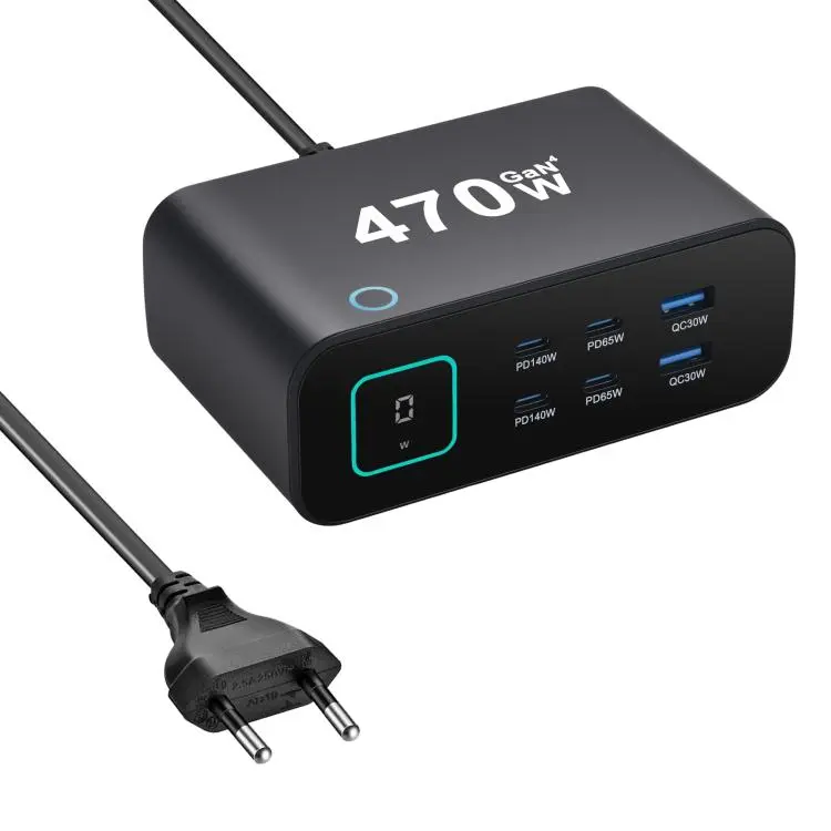YMX-615-LCD470W 4xType-C and 2xUSB 470W GaN Multi-Function Charger, Plug