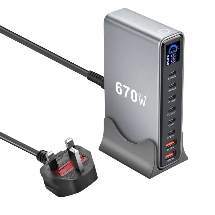 YMX-LCD670W 670W 6xType-C and 2xUSB GaN Digital Display Multi-Function Charger(UK Plug)