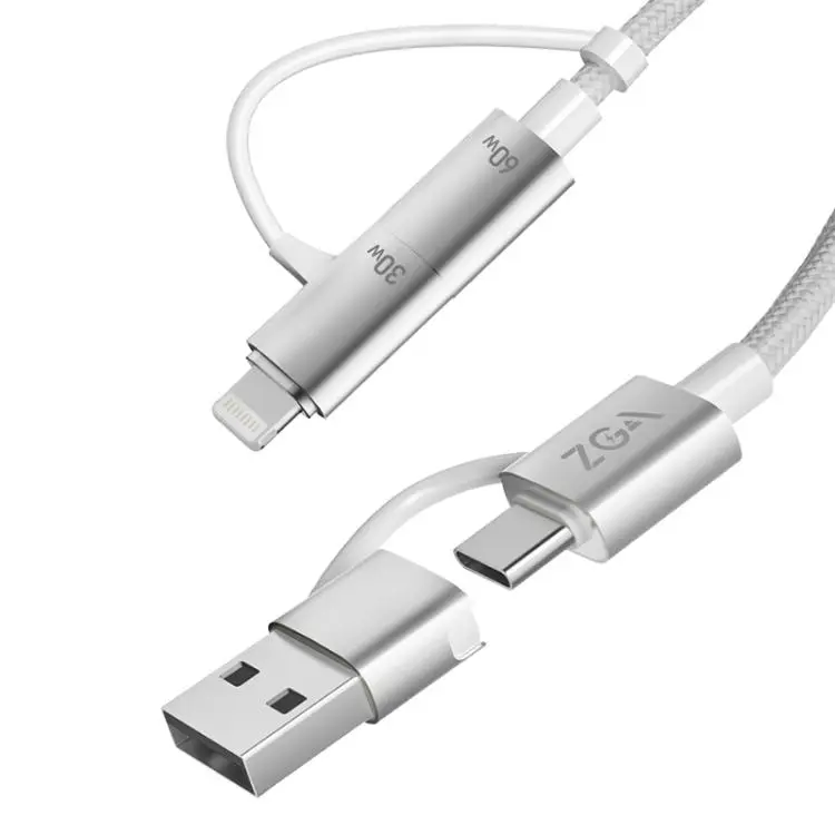 ZGA CB10 60W USB/Type-C to 8 Pin/Type-C 4 in 1 Fast Charging Data Cable, Length