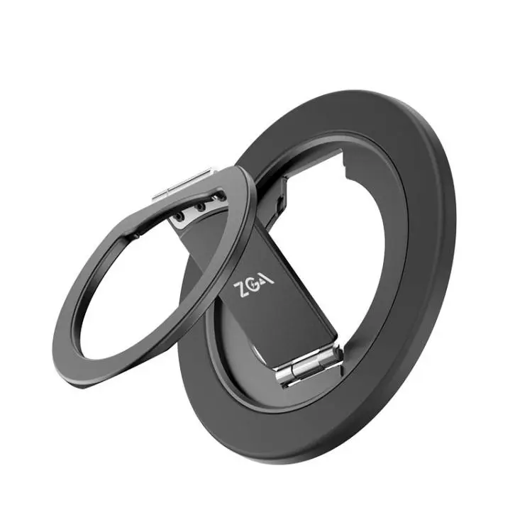 ZGA Z09 360 Degree Rotation Aluminum Alloy Ring Buckle Magnetic Phone Holder(Black)